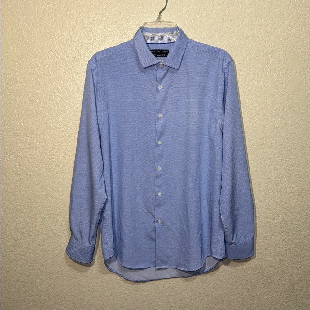 Report Collection X4 Men’s Medium Blue Stretch Button Down Dress Shirt